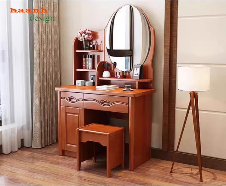 Bàn phấn bằng gỗ sồi đặt trong phòng ngủ hiện đại