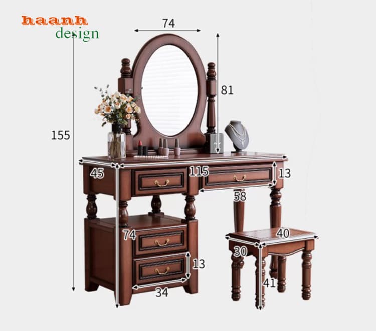bàn phấn tân cổ điển kèm ghế đồng bộ