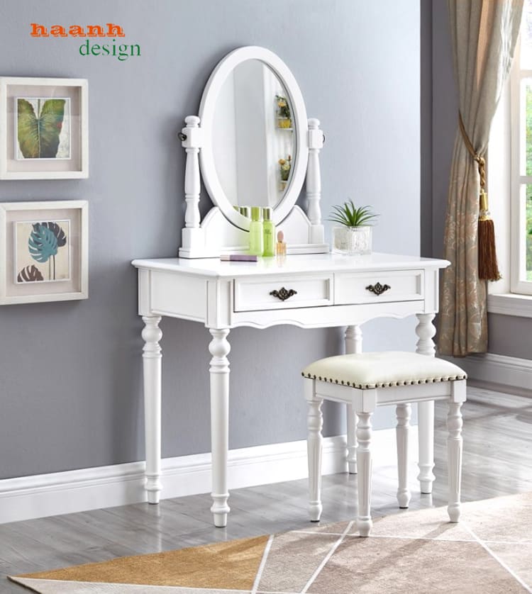 chi tiết hoa văn bàn trang điểm cao cấp tân cổ điển gỗ sồi
