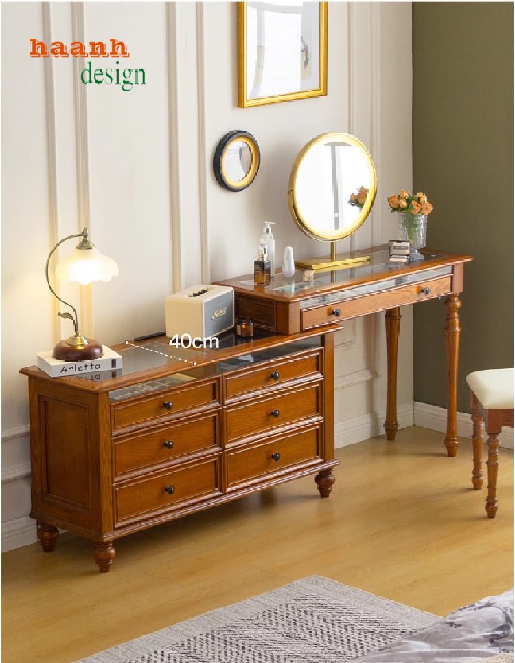 Mẫu bàn trang điểm gỗ tân cổ điển chạm khắc tinh xảo phong cách châu Âu