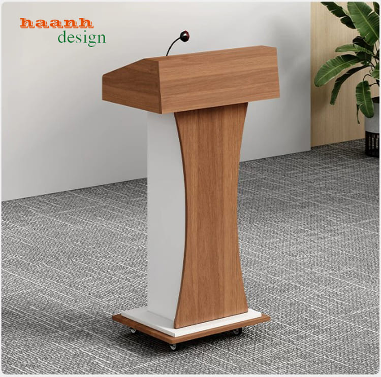 Bục phát biểu vân gỗ nâu với micro ở phía trên Bục phát biểu vân gỗ nâu với micro ở phía trên