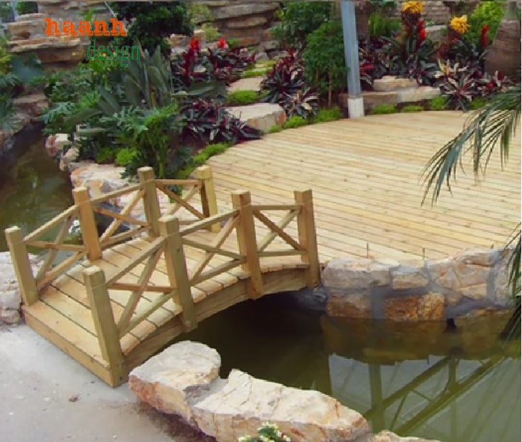 Cầu gỗ ngoài trời đẹp làm bằng gỗ Teak tự nhiên cao cấp