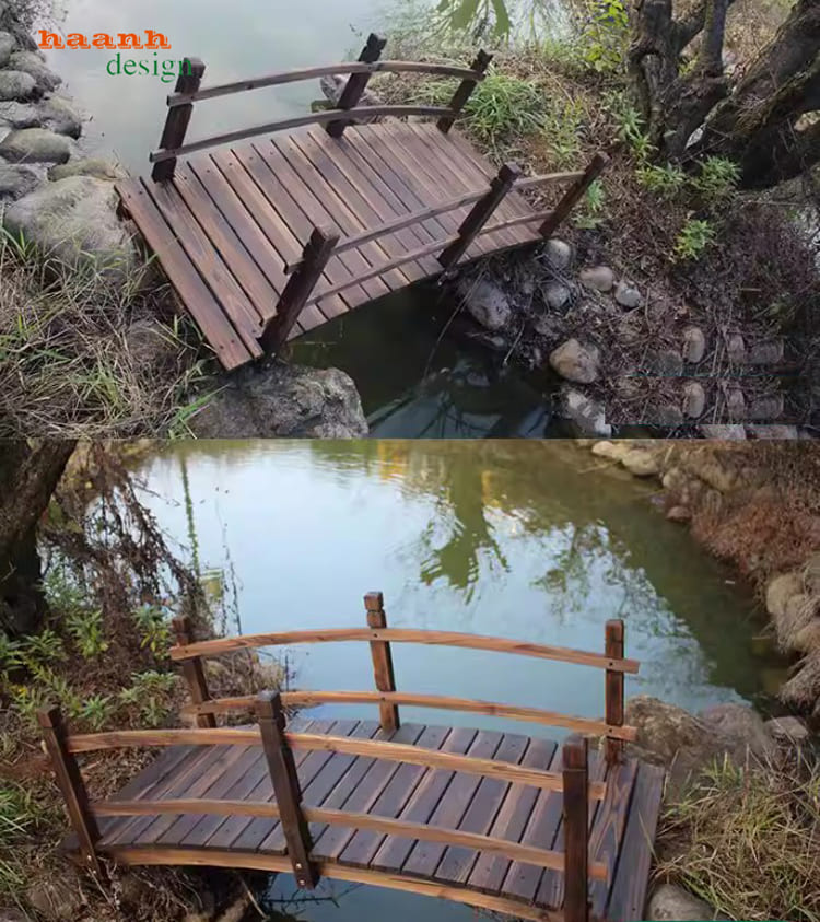 cầu ngoài trời gỗ teak sân vườn đẹp