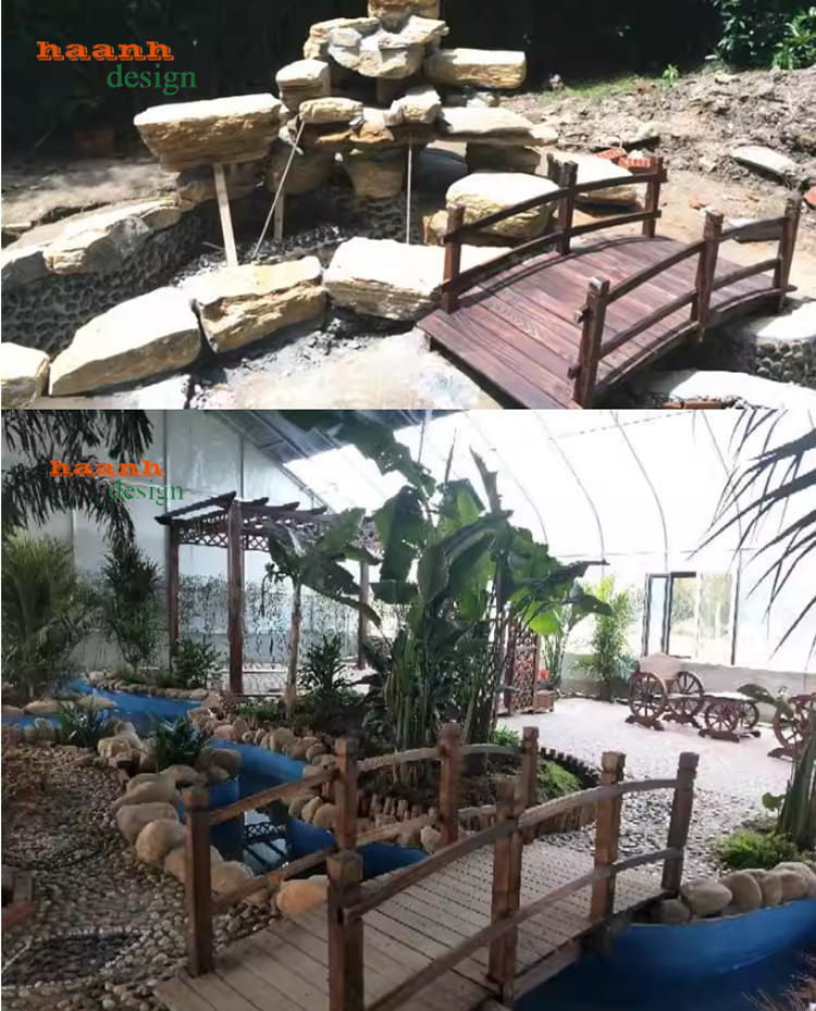 cầu ngoài trời gỗ teak sân vườn resort