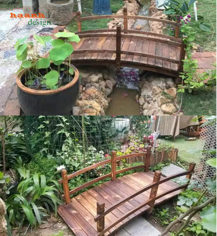 cầu ngoài trời gỗ teak chắc chắn