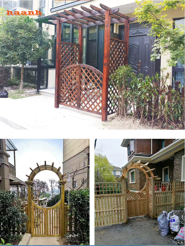 Thi công cổng gỗ Teak hiện đại ngoài trời