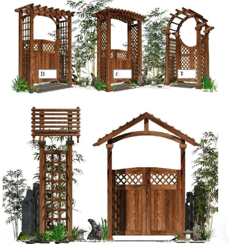 cổng gỗ teak tự nhiên hiện đại ngoài trời