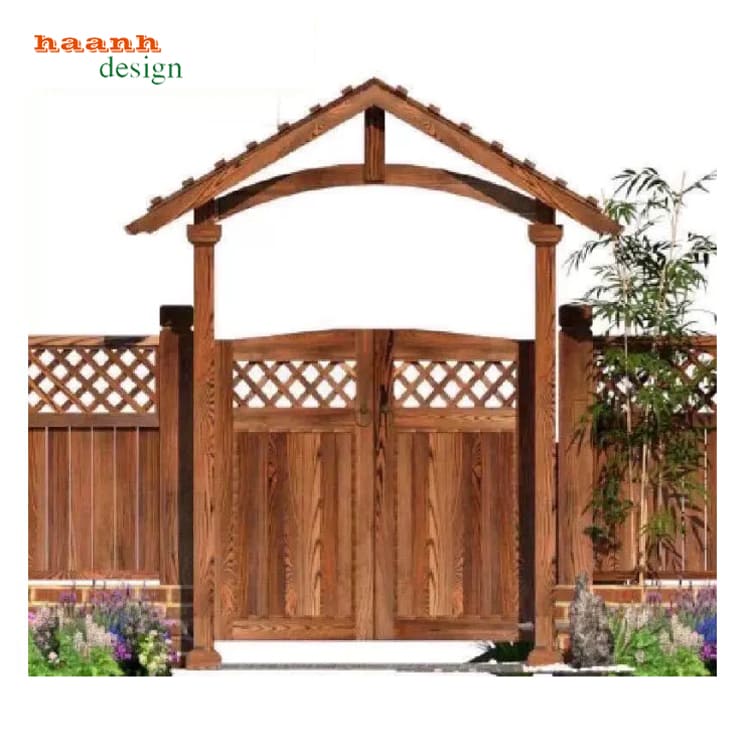 mẫu cổng gỗ teak tự nhiên cao cấp
