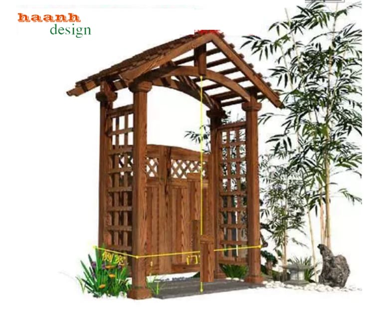 cổng gỗ teak sân vườn đẹp hiện đại