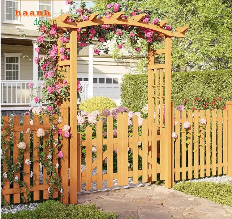 Khám phá cổng gỗ teak tự nhiên ngoài trời đẹp mắt-CVM 006