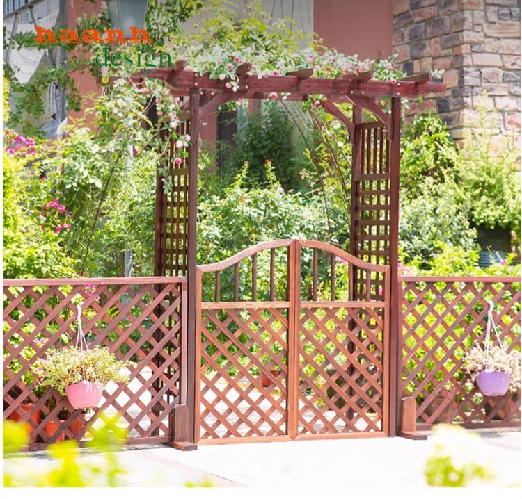 Cổng gỗ sân vườn ngoài trời gỗ tự nhiên CVM 003