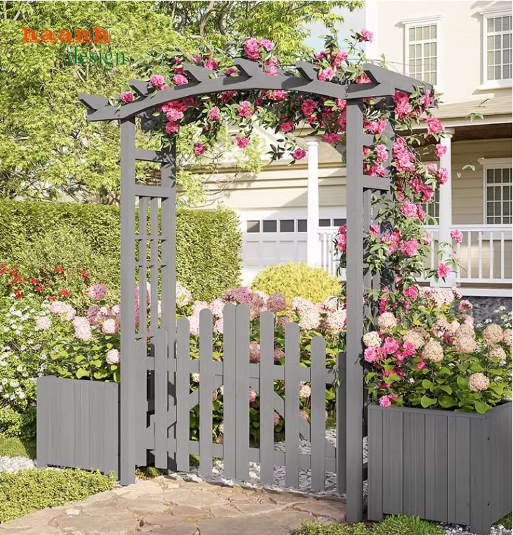 cổng gỗ teak tự nhiên ngoài trời