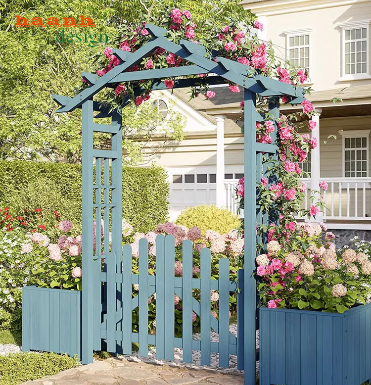 Cổng gỗ tự nhiên sân vườn ngoài trời