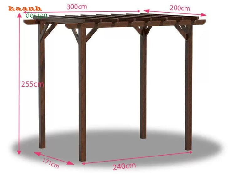 Bản kích thước DGT 006 phương án 5 Kích thước dàn gỗ 300 x 200 cm, cao 255 cm