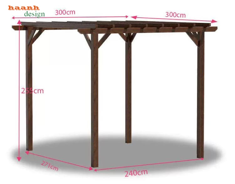 Bản kích thước DGT 006 phương án 6 Kích thước dàn gỗ 300 x 300 cm, cao 255 cm