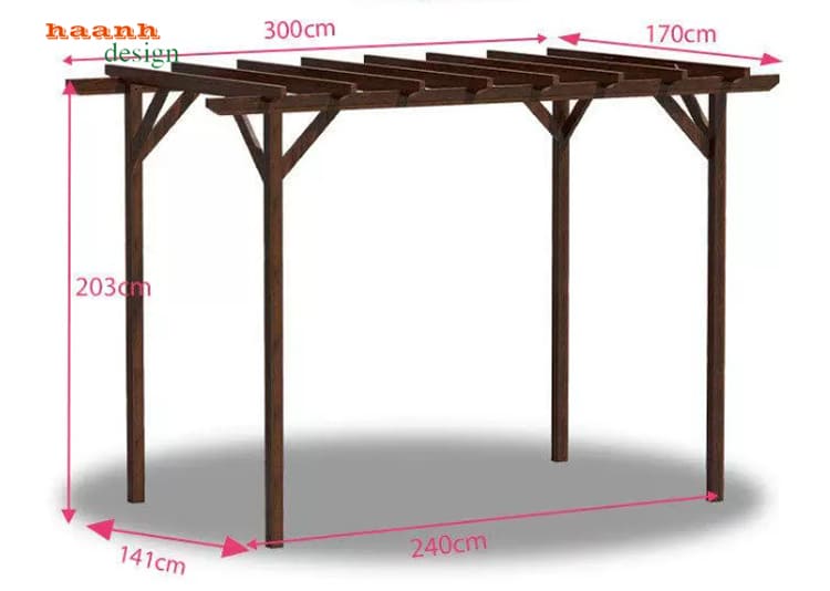 Bản kích thước DGT 006 phương án 2 Kích thước dàn gỗ 300 x 170 cm, cao 203 cm