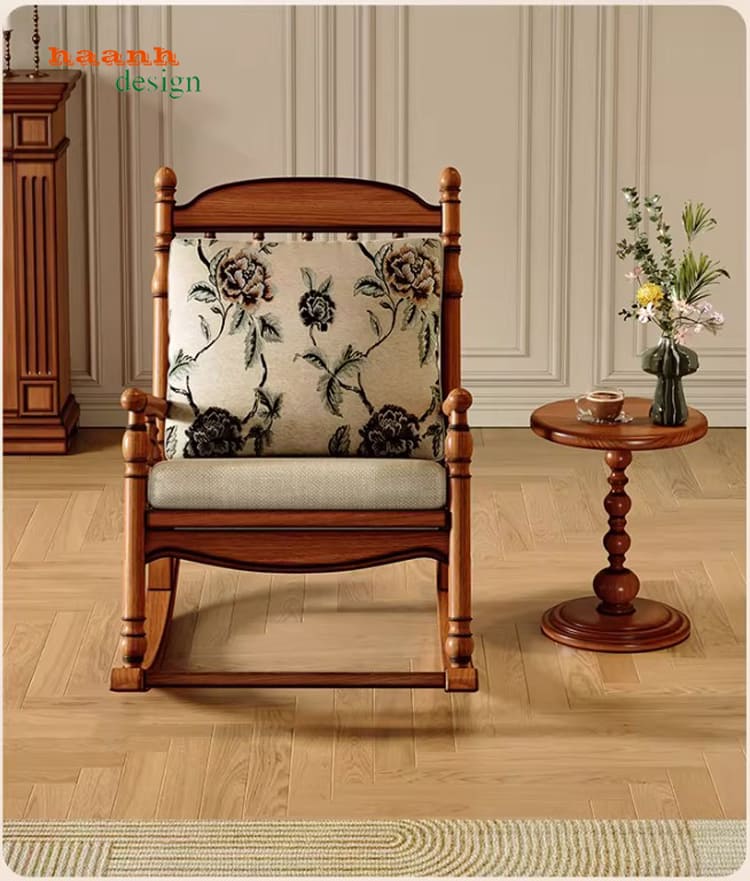 ghế gỗ bập bênh thư giãn tân cổ điển phòng khách sang trọng