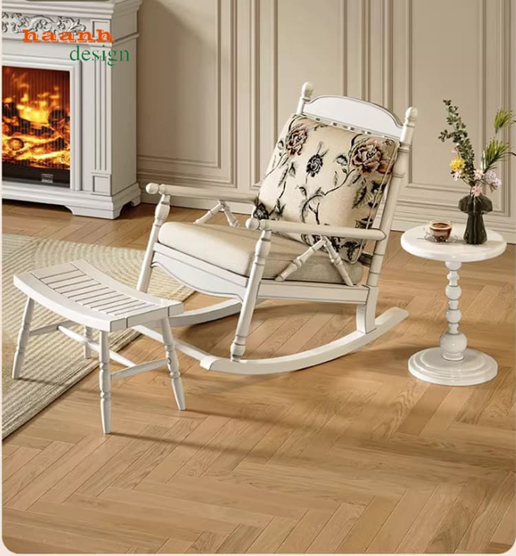 ghế gỗ bập bênh thư giãn đọc sách phòng khách