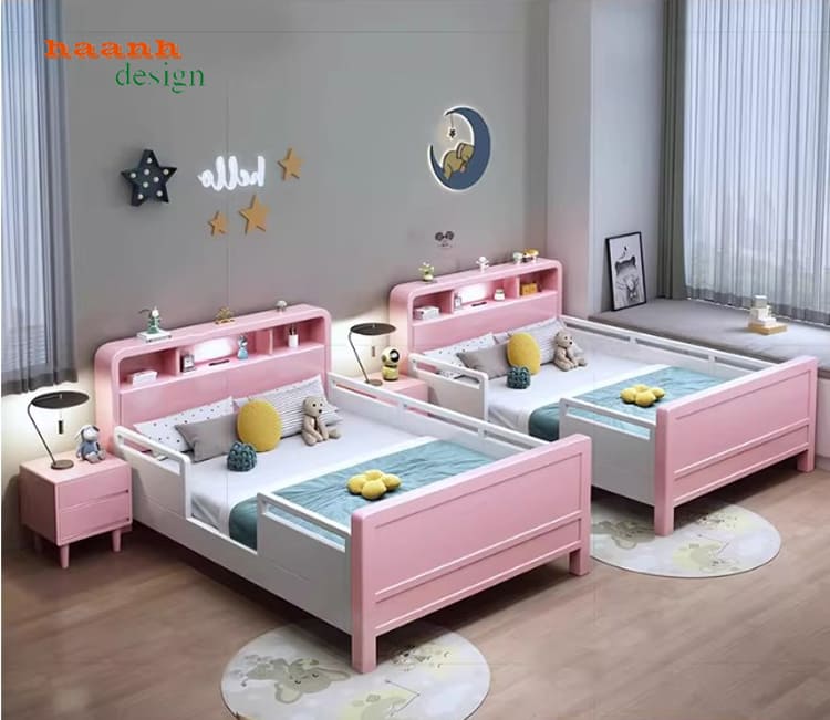 giường ngủ trẻ em bằng gỗ trong phòng ngủ