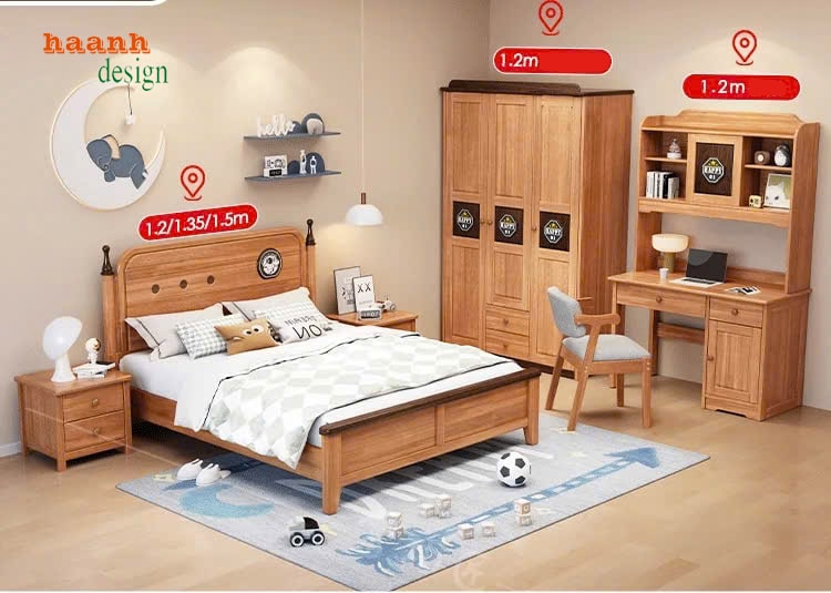 Giường trẻ em gỗ sồi