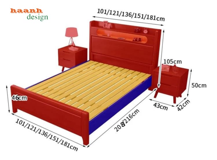 Kích thước GND 017 phương án cơ bản Sơ đồ kích thước giường GND 017 dạng phản thanh