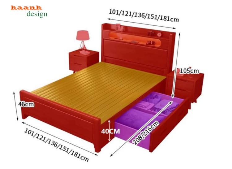 Kích thước GND 017 có hộc kéo Sơ đồ kích thước GND 017 có hộc kéo bên hông