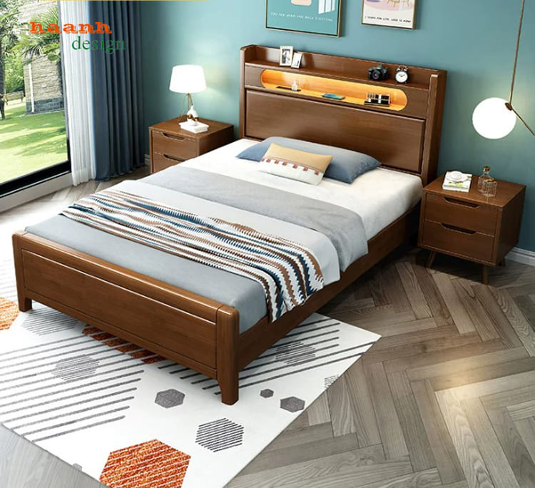 GND 017 góc bên Giường GND 017 tông nâu nhìn từ góc bên