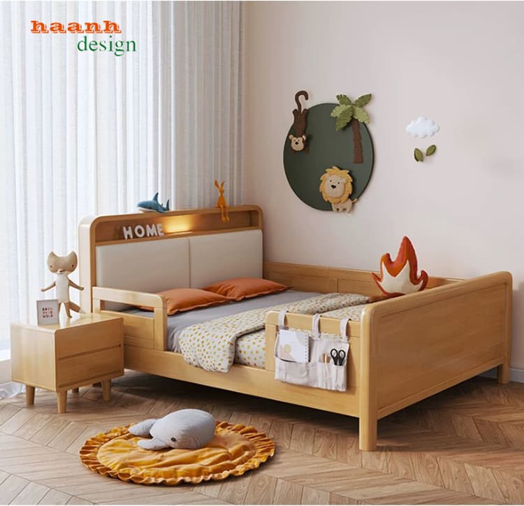 Hình tổng thể GND 018 Một giường GND 018 tông gỗ sáng nhìn toàn cảnh