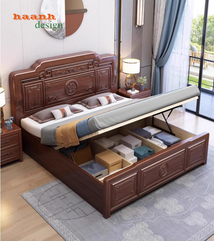 Bộ giường ngủ gỗ tự nhiên cao cấp chạm khắc Trung Hoa