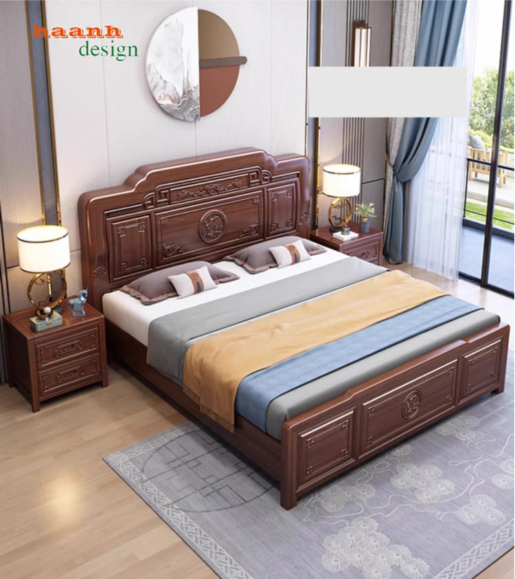 Chi tiết chạm khắc bộ giường ngủ gỗ tự nhiên cao cấp