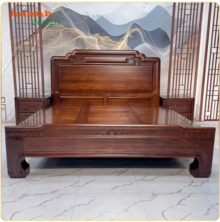 Giường ngủ đẹp bền chắc từ gỗ gõ Nam Phi nhập khẩu-GNC 015