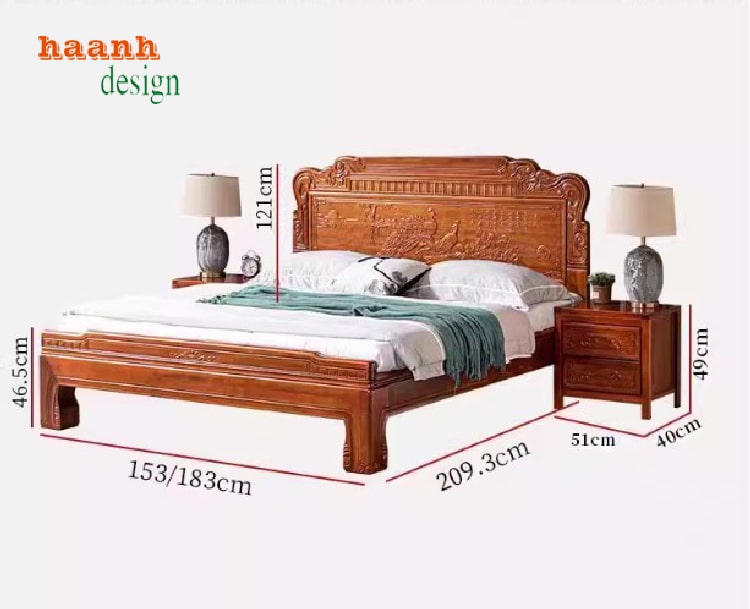 Giường ngủ giả cổ gỗ tự nhiên