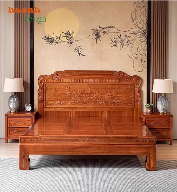 Giường ngủ giả cổ gỗ tự nhiên