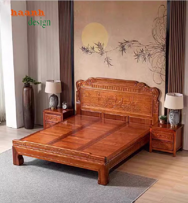 Giường ngủ giả cổ gỗ tự nhiên
