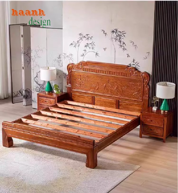 Giường ngủ giả cổ gỗ tự nhiên