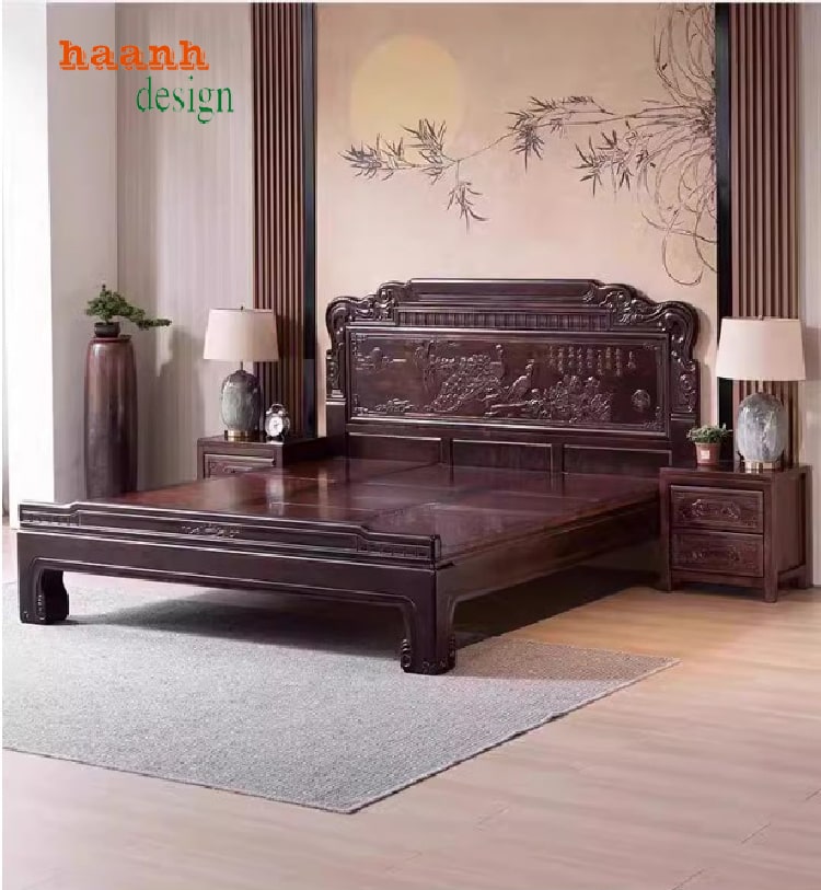 Giường ngủ giả cổ gỗ tự nhiên