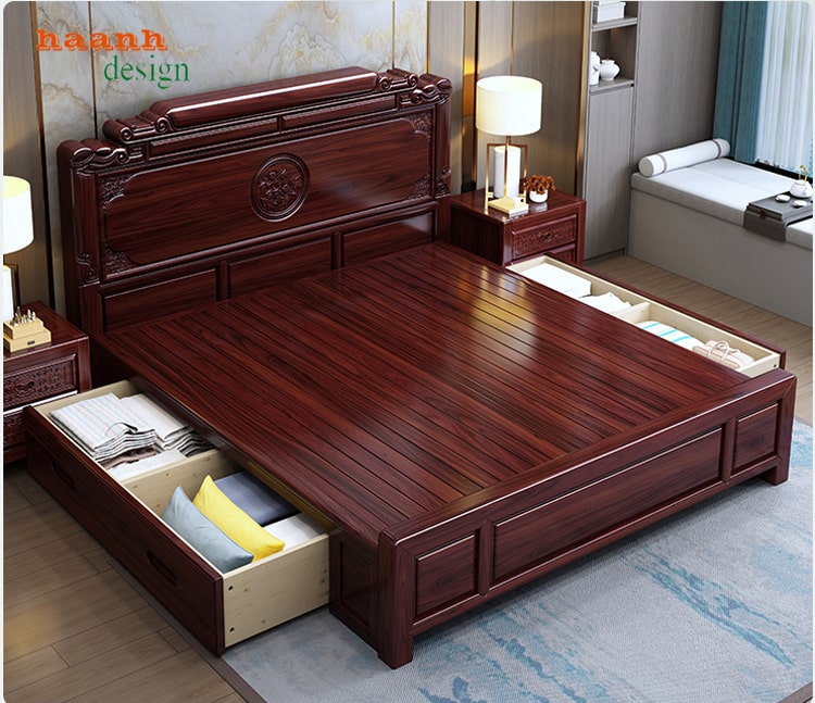 Giường ngủ gỗ tự nhiên chạm khắc