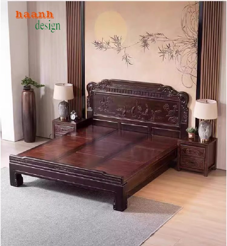 Giường ngủ giả cổ gỗ tự nhiên