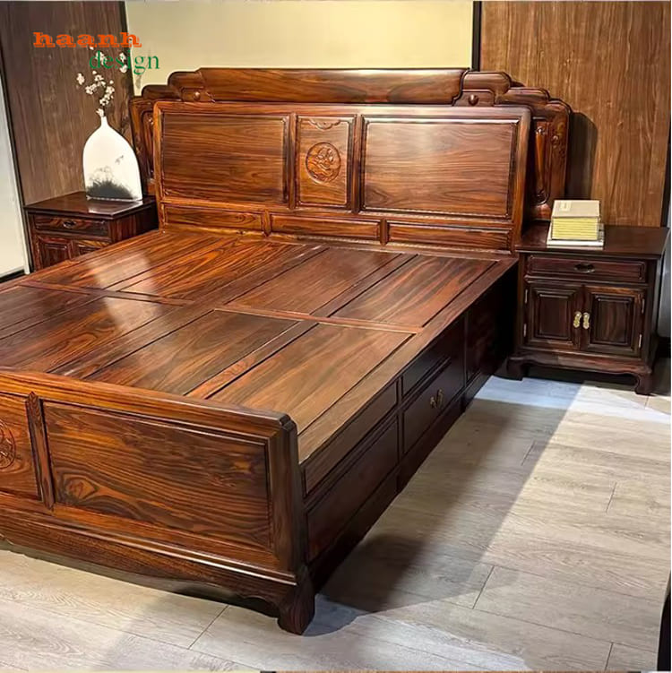 Chất liệu gỗ mun tự nhiên giường ngủ giả cổ