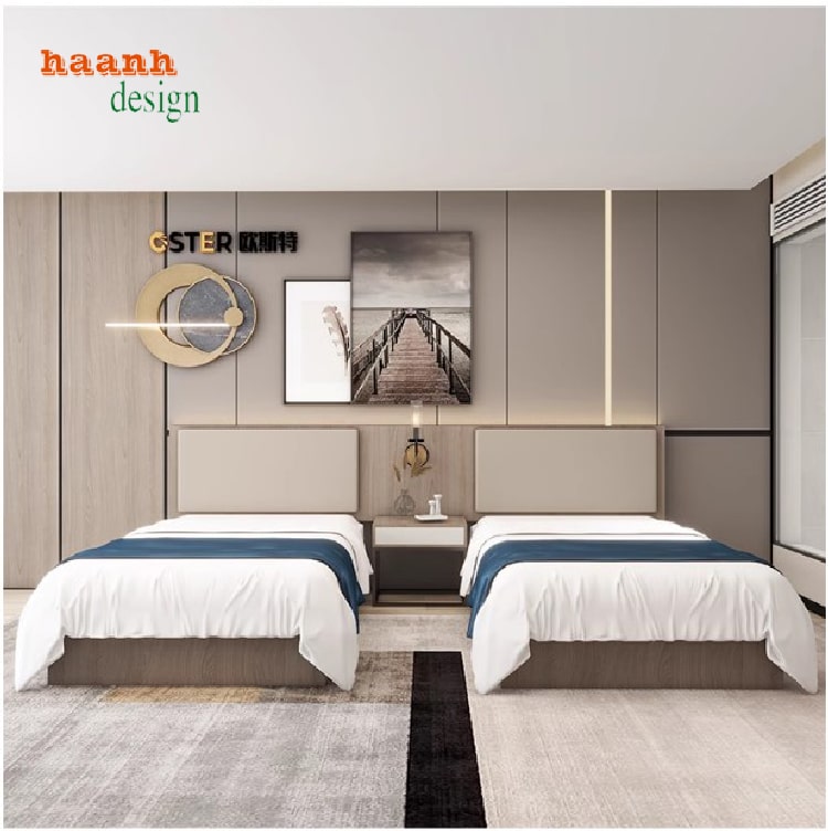 giường ngủ khách sạn gỗ