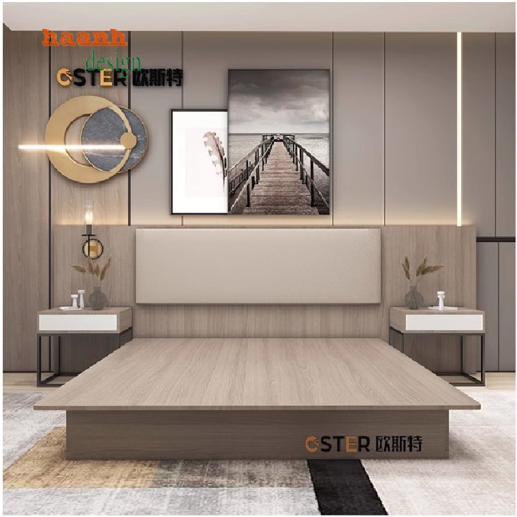 giường ngủ khách sạn gỗ