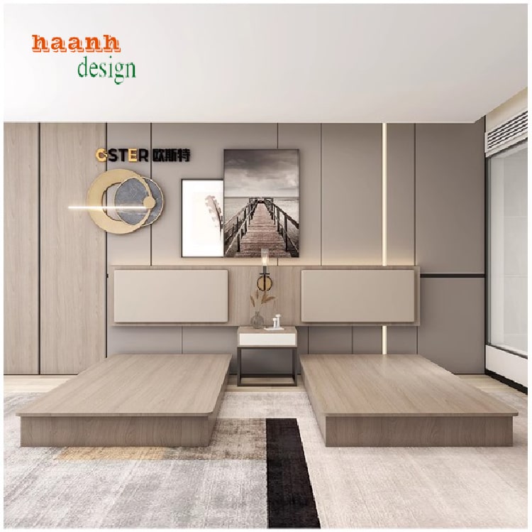 giường ngủ khách sạn gỗ