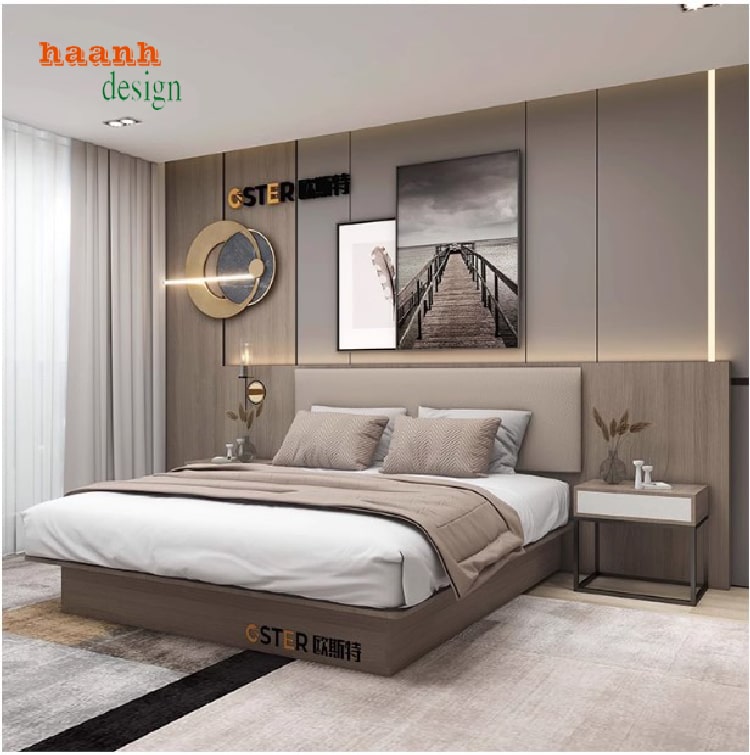 giường ngủ khách sạn gỗ