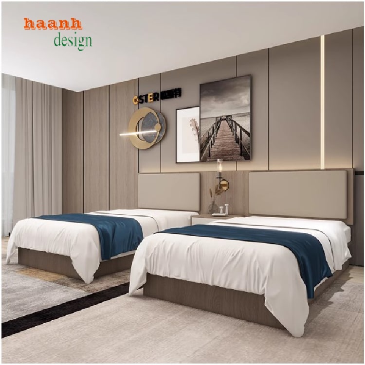 giường ngủ khách sạn gỗ