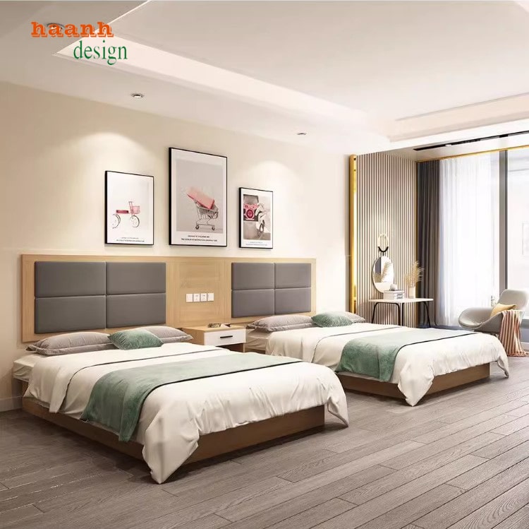 giường khách sạn gỗ