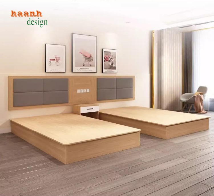 giường khách sạn gỗ