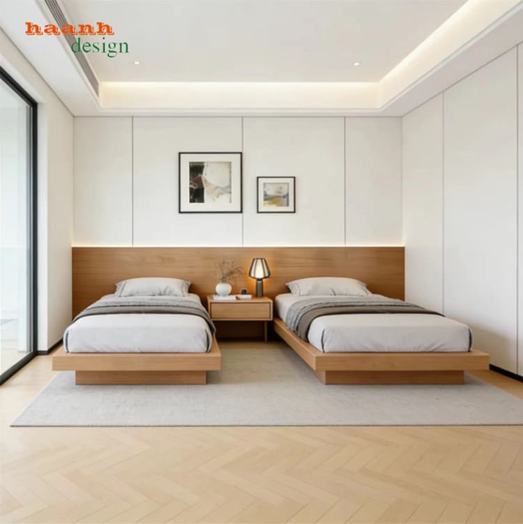 mẫu giường khách sạn đẹp sử dụng gỗ công nghiệp chống ẩm melamine
