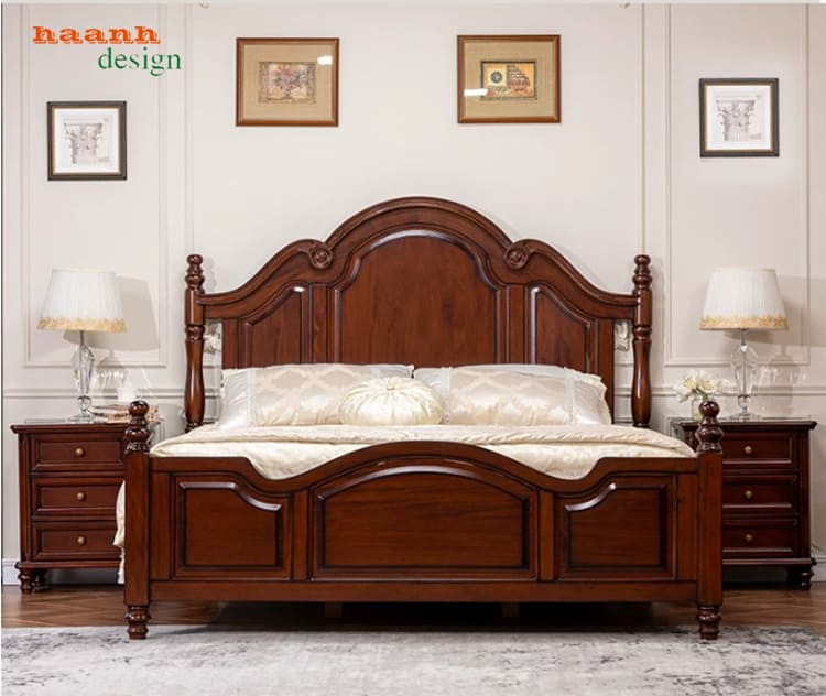 Giường gỗ hương đá cao cấp phong cách tân cổ điển cho khách sạn