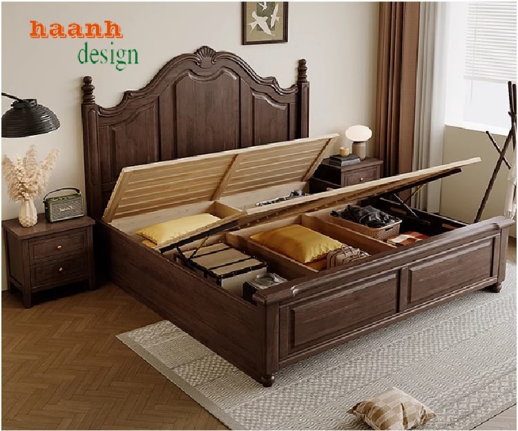 giường ngủ khách sạn gỗ