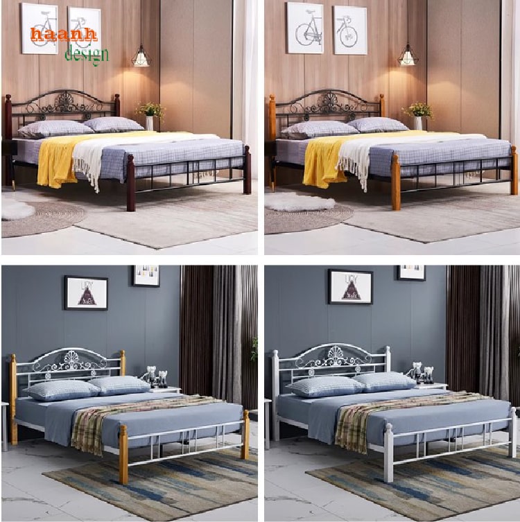 Đuôi giường ngủ sắt mỹ thuật với hoa văn uốn cong thanh thoát